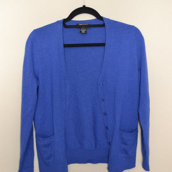 Lord & Taylor petite merino blue cardigan - Picture 1 of 4